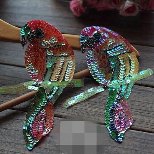 Sequin Beaded Parrot Clothes Sewing Patch Embroidery Coat Dress Pants Accessories Decoration DIY Patch