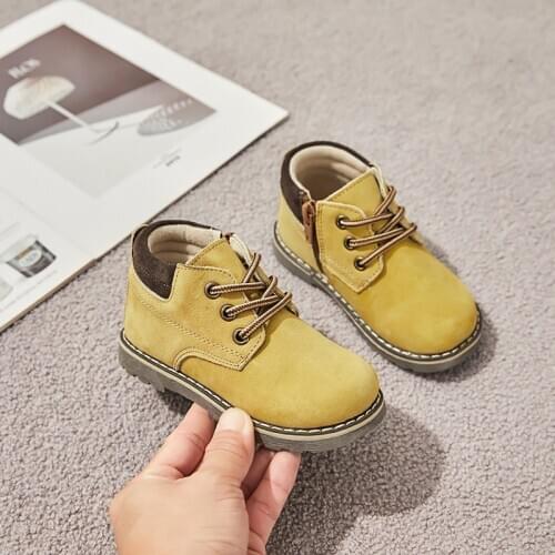 SandQ Baby Boys Ankle Boots Yellow Genuine Leather Shoes Navy Winter Footwear for Kids Chaussure Zapato Children Girls Popular