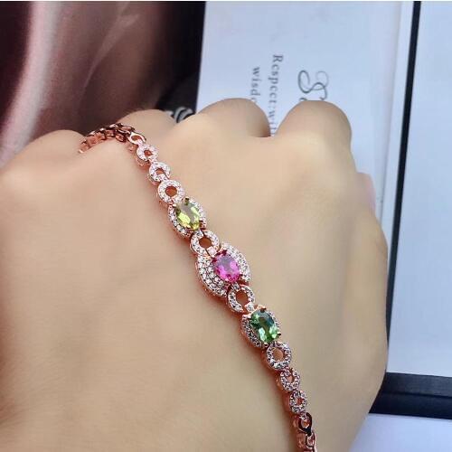 Natural tourmaline Bracelet wholesale multi colored gemstones 925 silver manufacturers shipments
