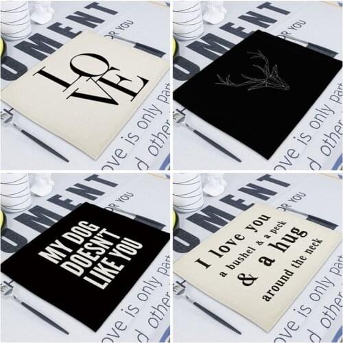 Black and white sketch letters placemats for table dining table decor placemats rectangular table tablecloth table cloth set