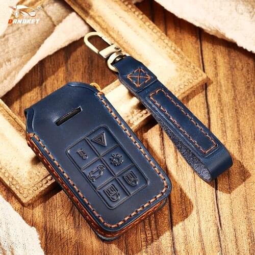 Dandkey 5/6 Buttons Leather Car Remote Key Shell Case Cover For Volvo XC60 V60 S60 XC70 V40 Accessories Key Holder with Keychain