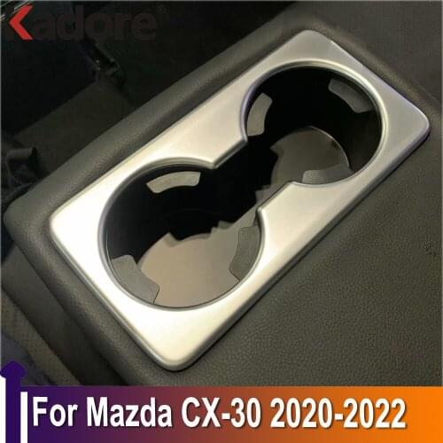 For Mazda CX-30 CX30 2020 2021 2022 Stainless Steel Rear Water Cup Holder Decorative Sticker Cover Trim Car Accessories