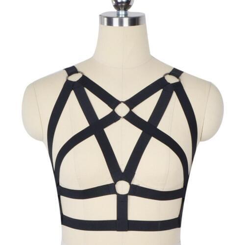JLX.HARNESS Harajuku Cage Bra Elastic Cupless Bra Women Sexy Crop Top Bondage Harness Lingerie Fetish Body Cage Harness O0216