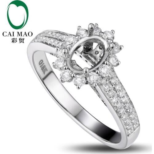 CaiMao Oval cut Semi Mount Ring Settings & 0.64ct Diamond 18k White Gold Gemstone Engagement Ring Fine Jewelry