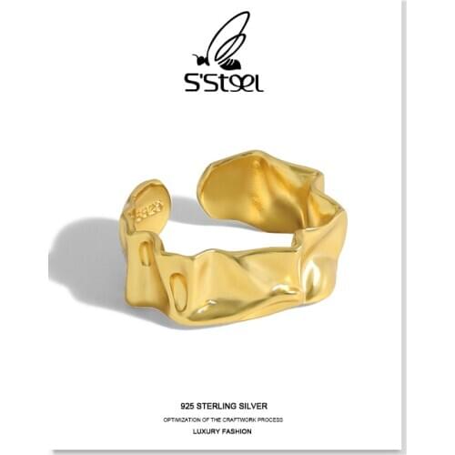 SSTEEL Irregular Womens Ring 925 Sterling Silver Minimalist Designer Gold Handmade Open Ring Plata De Ley 925 Fine Jewellery