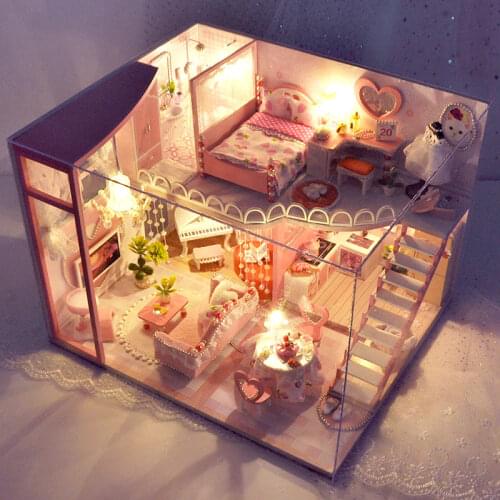 LucyDdoll Doll House Miniature Dollhouse With Furniture Kit Wooden House Miniaturas Toys For Children New Year Christmas Gift