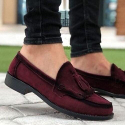 BA0062 Püsküllü Corcik Süet Bordo Klasik Erkek Kadın Unisex Ayakkabısı Türkiye Üretimi Şık Tüm Kıyafetlere Uygun Yeni Sezon Ucuz