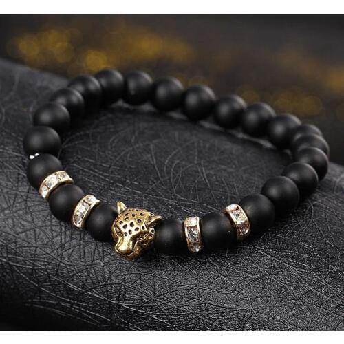 Men Fashion Charm Bracelet Golden Leopard Head Accessories Natural Stone Couple Bracelet Wristband Lady Bracelet Jewelry 2020
