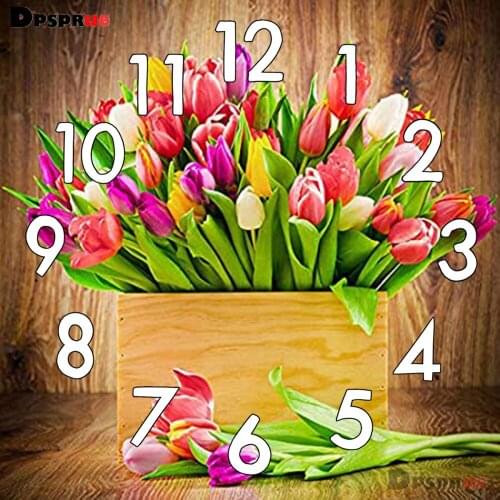 Full Square/Round 5D Drill Diamond Painting Kit With Clock Flower 3D Embroidery Mosaic Cross Stitch Kits Wall Stickers