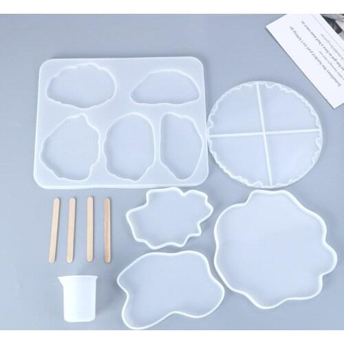 Resin Mold Kit Silicone Molds for Epoxy Resin Cup Mat Kit 5pcs/set Decoration Mirror Diy Jewelry Making Kit