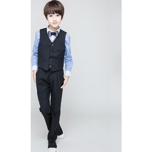 Formal Striped Boys Suit Jacket+Shirt+Pants+Vest Shool Boys Formal Holiday Boutique Outfit 2021 Boys Clothes RKS194018
