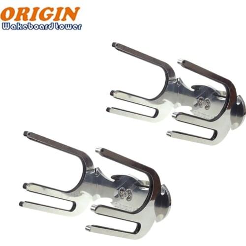 Pair of Origin OWT-WKII bat kneeboard & wakeboard combo rack for wakeboard tower polished