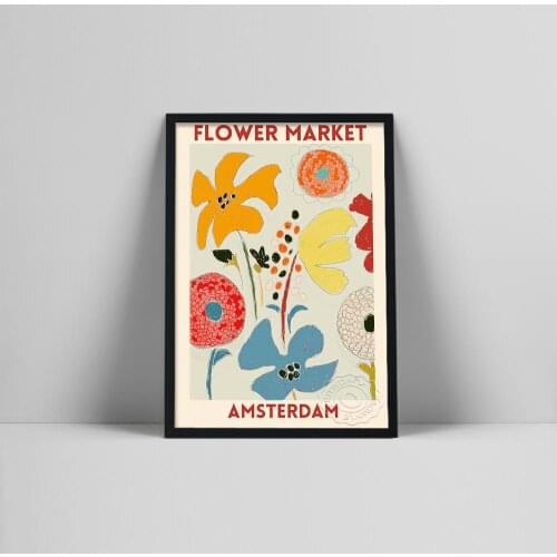 Flower Market Poster, Florist Gift, Amsterdam Flower Market Poster, Printable Wall Art, Abstract Art Print, Vintage Art Poster