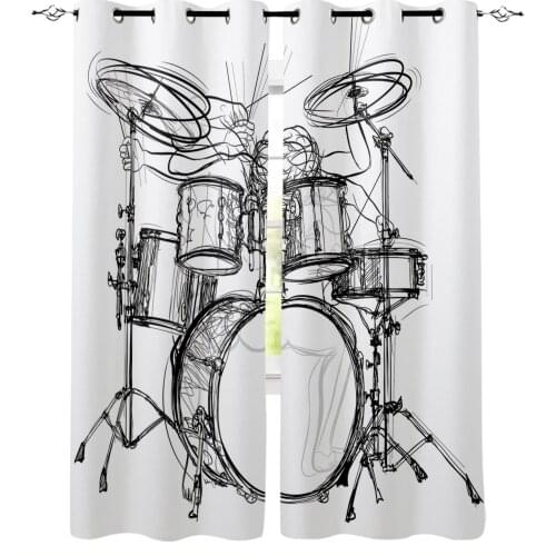 Shelf Drum Rock Music White Modern Blackout Curtains For Living Room Bedroom Window Treatment Blinds Drapes Kitchen Curtains