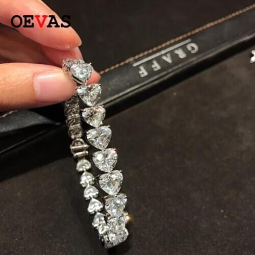 OEVAS Sparkling High Carbon Diamond Heart Bracelet Pure 925 Sterling Silver Wedding Party Created Moissanite Fine Jewelry Gifts