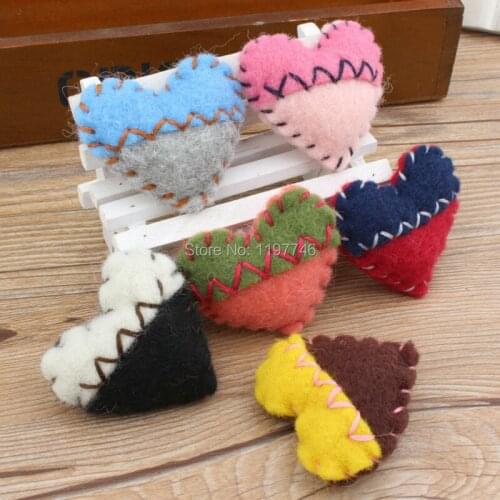 Heart Handmade 3D Heart 56x60mm Big Colorful Wool Felt Ball For DIY Christmas Decoration Jewelry Free Shipping Fashion 5pcs