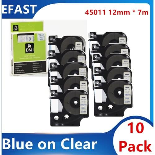 10 Pack 12mm 45011 Blue on clear Compatible dymo D1 tapes 45013 ribbon cassette for Dymo label manager LM 160 280 label maker