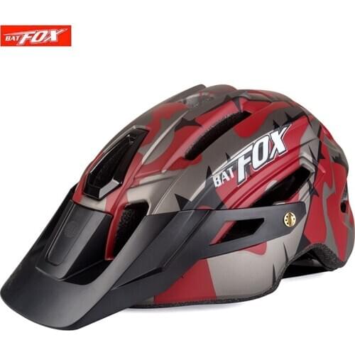 Bicycle Helmet BATFOX Red Best Ladies Men Cycling Helmet In-Mold Construction 2020 Best Mountain Bike Helmet With Visor