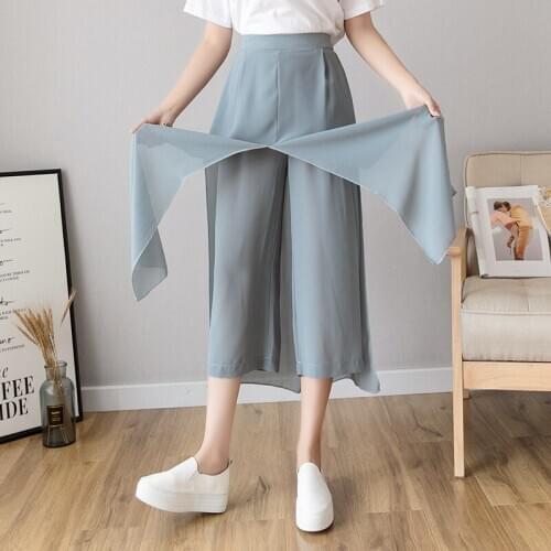 Fake two-piece skirt pants 2020 summer new vertical feeling Chiffon Black Loose fashion wide leg pants casual womens wear