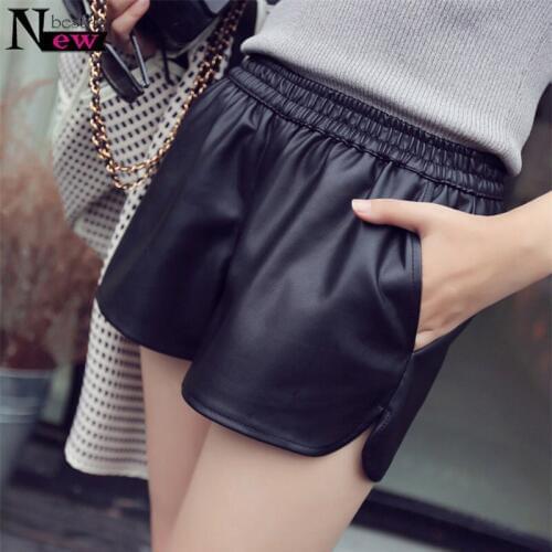 Women Soft Elastic Waist Shorts Female PU Leather Shorts Womens Black Short Pants With Pockets Loose Casual Sexy Mini Shorts