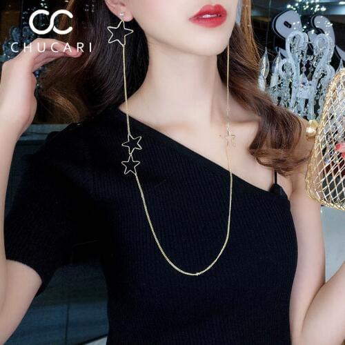 CHUCARI New Personality Long Dangle Necklace Earrings Star Gold Long Chain Drop Hanging Earrings Punk Rock Party Jewelry Women
