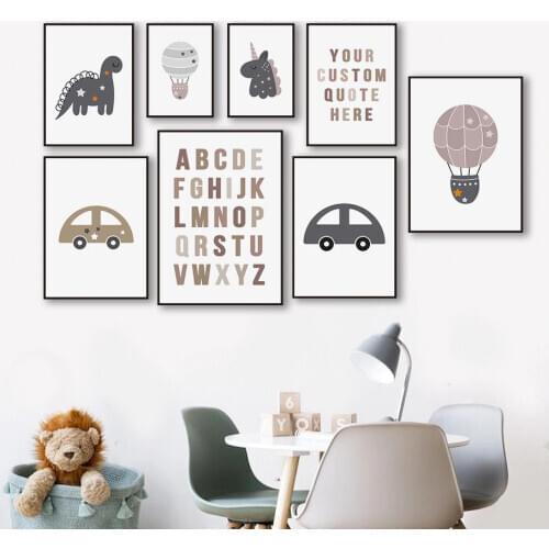 Animal Dinosaur Car Hot Air Balloon Letter Wall Art Canvas Painting Nordic Posters And Prints Wall Pictures For Kids Room Decor
