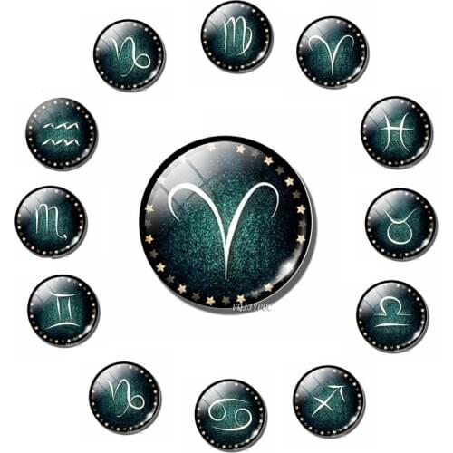 12Zodiac Fridge Magnet Glass Dome Star Pattern Constellation Message Board Sticker Birthday Commemorative Fridgemagnet Homedecor