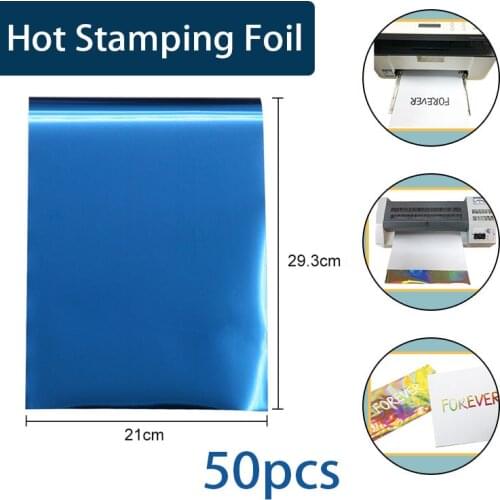 50PCS DIY A4 Size Blue Hot stamping foil Paper heat transfer foil Gold Art Crafts Laminator Laminating Heat Transfer package