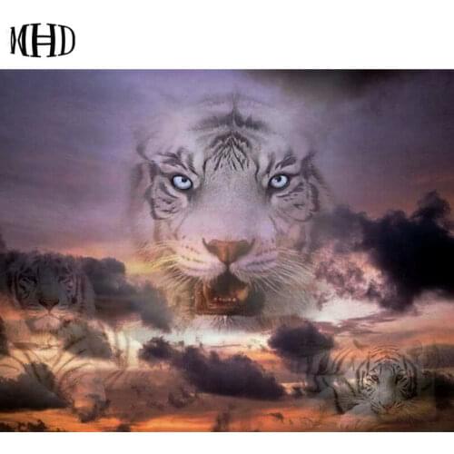 MHD 5D DIY Diamond Painting Tiger Full Round Animal Decoration Crystal Diamond Embroidery Crafts 3D Diamond Cross Stitch Gift