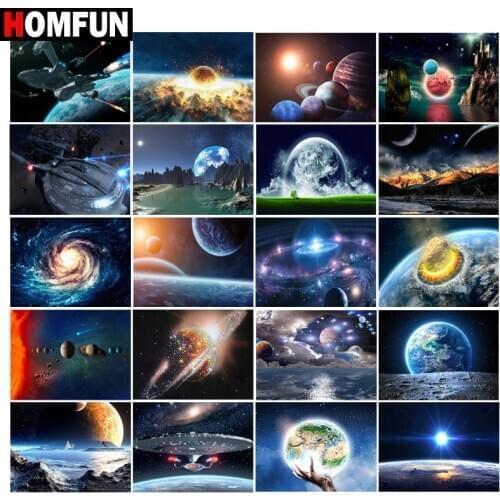HOMFUN Full Diamond Embroidery Diy 5D Diamond Painting Cross Stitch "Planet spaceship landscape" Full Drill Home Room Decor