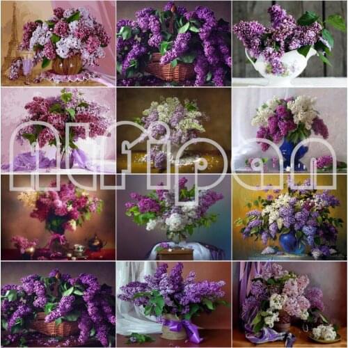 DIY Diamond Embroidery Diamond Painting Flower With Home Decoration Cross Stitch Purple Lilac Diamond Mosaic Handcraft Art