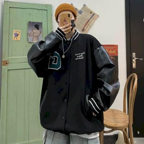 Baseball Uniform Leather Jacket Couple Coat Women Hong Kong Trend Retro Loose Korean Motorcycle Clothing Bf Jackets for Men