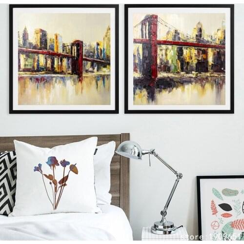 No frame abstract knife painting bridge landscape canvas printings oil painting printed on cotton wall art decoration pictures