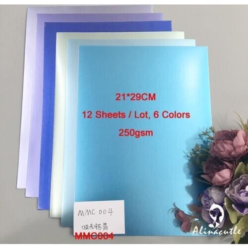 6 colors x 2sheet Cardstock Paper Card Stock Blue Satin A4 250gsm Scrapbooking paper pack craft pad Alinacraft