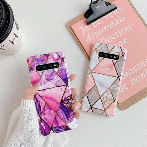 Plating Geometric Marble Phone Cases For Samsung Galaxy S10 S9 S8 Plus S10E Note 10 Plus Case Silicone Soft TPU Shell Back Cover