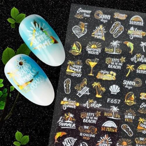 1 Pcs Black Laser Gold Autumn Leaf 3D Nail Sticker Coconut Tree Leaf Pattern Adhesive Transfer Sticker Shiny DIY Nail Decoration
