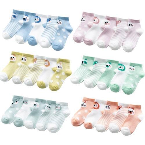 Cotton Baby Girls Socks Thin Summer Breathable Mesh Kids Toddler Socks Cute Cartoon Children Socks Infant Clothing 5Pairs/lot