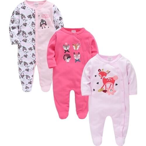 KAVKAS 2/3 PCS Cartoon Print Baby Girl Clothes Autumn Long Sleeve Overall Rompers 100% Cotton Infant roupa Toddler Clothing