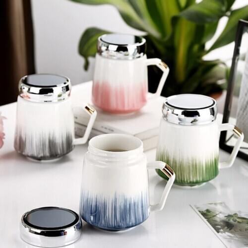 With Cover Ceramic Mug Office Coffee Cup Household Water Cup Travel Mug Creativity / Trend / Lovers / Men / Women Gift Cups