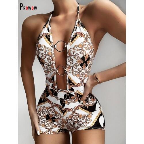 Prowow Sexy Push Up Women Bikini Fashion Print Hollow Out Swimsuit for Women One Piece Female Playsuits Swimwear Beachwear