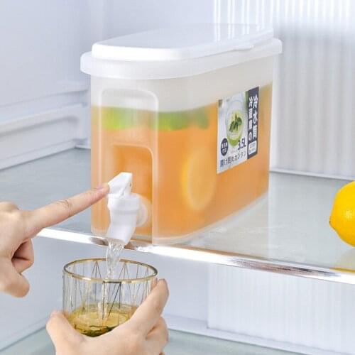 3.5L Cold Water Jug With Faucet Refrigerator Ice Lemon Juice Kettle Bucket Fruit Teapot Summer Cold Drinks Bottle Space Saving