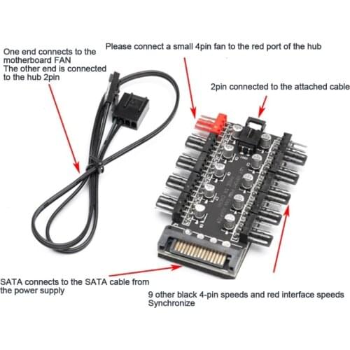 Small 4pin Fan Hub PWM Temp Control Speed Regulation Molex 4p/SATA Interface Power Supply Motherboard Controller Adapter