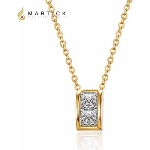 Martick Stainless Steel Gold-color Top Quality Shine Crystal Pendant Necklace Link Chain Necklace Fashion Jewelry For Women P86