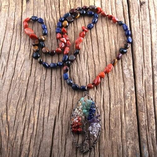 MD Fashion Boho Jewelry Random Shape Natural Stones Rainbow Circle Round Pendant Necklaces Women Bohemia Necklace Dropship