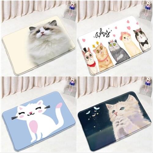 Cartoons Animal Bathroom Mat Funny Cute Pet Cat Pattern Non-Slip Rugs Flannel Suede Home Decor Bath Kitchen Doorway Aisle Carpet