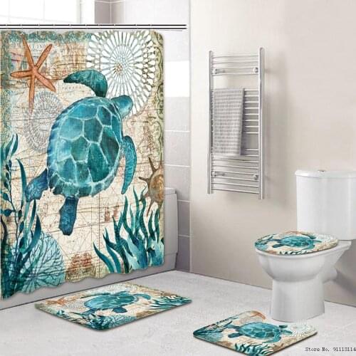 New Marine Animal 3D Printing Shower Curtain 4-piece Home Waterproof Shower Curtain Polyester Shower Curtain