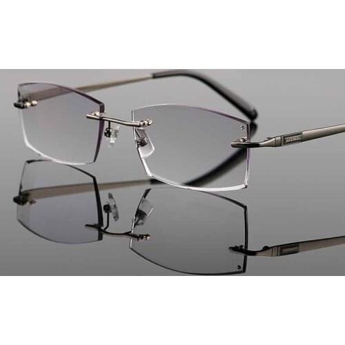 Business Rimless Glasses Men Myopia Eyeglasses Prescription Computer Progressive Crystal Frameless Diamond Cutting Eyewear
