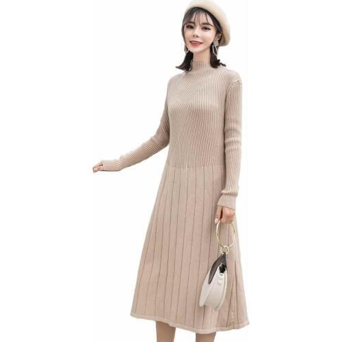 Pregnancy Clothes Loose Maturnity Sweaters Solid Color Autumn Winter Maternity Dress Long Pregnant Sweater Dress High Neck