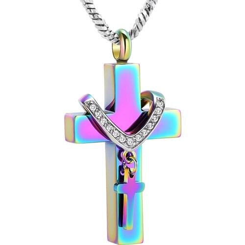MJD9216 Block Double Cross Keepsake NecklaceCremation Urn Pendant Charm Crucifix Ashes