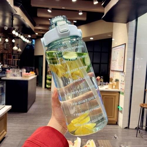 Portable Transparent Water Bottle 2L Large Capacity Outdoor Water Bottle With Bounce Cover Time Scale Reminder for SportsFitness